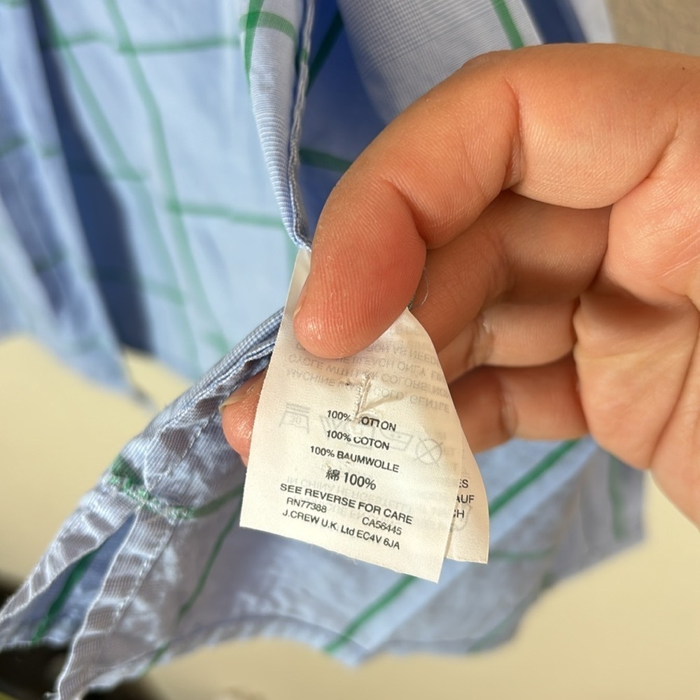 J.‎ Crew Ruffle Button Down Shirt Windowpane Plaid 100% cotton blue green size 2 - Picture 8 of 9